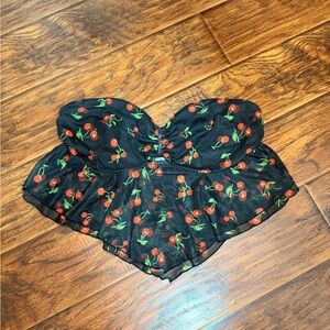 SHEIN Black Cherry Print Crop Top